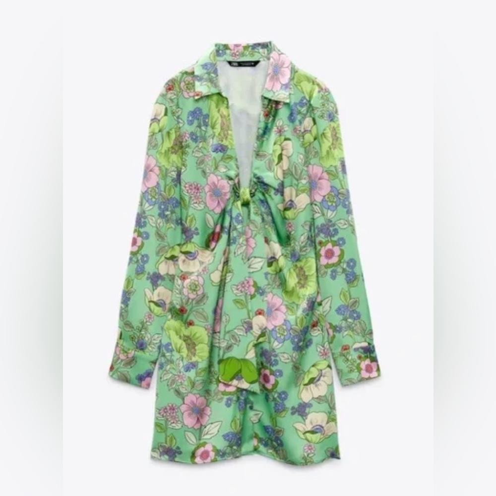 ZARA SATIN EFFECT PRINT DRESS - Picture 10 of 16